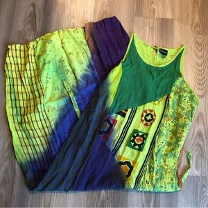 Dyed Patchwork High Neck Maxi Dress